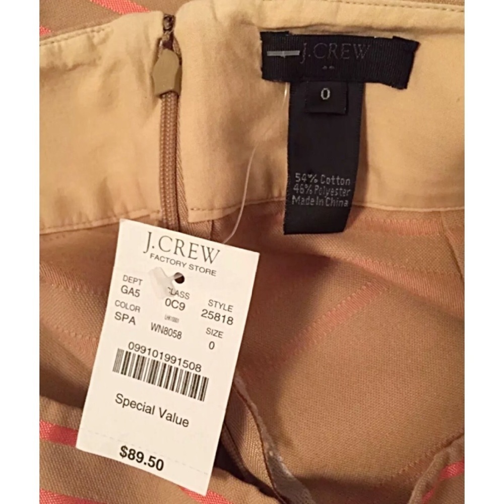 J.Crew Tan Coral Striped Pencil Skirt Sz 0 - Picture 5 of 5